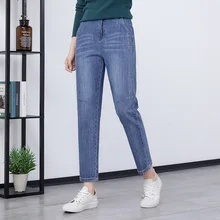 Лето нового поколения в Корейском стиле женские Штаны джинсы с высокой талией, свободного покроя, тонкая Гарун 9-точечная Штаны 20312