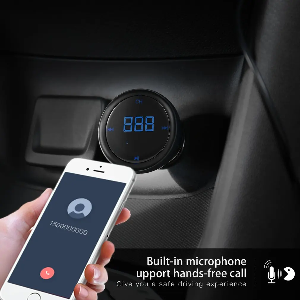 LESHP беспроводной в автомобиль громкой связи Bluetooth fm-передатчик радио адаптер автомобильный комплект с пультом дистанционного управления черный