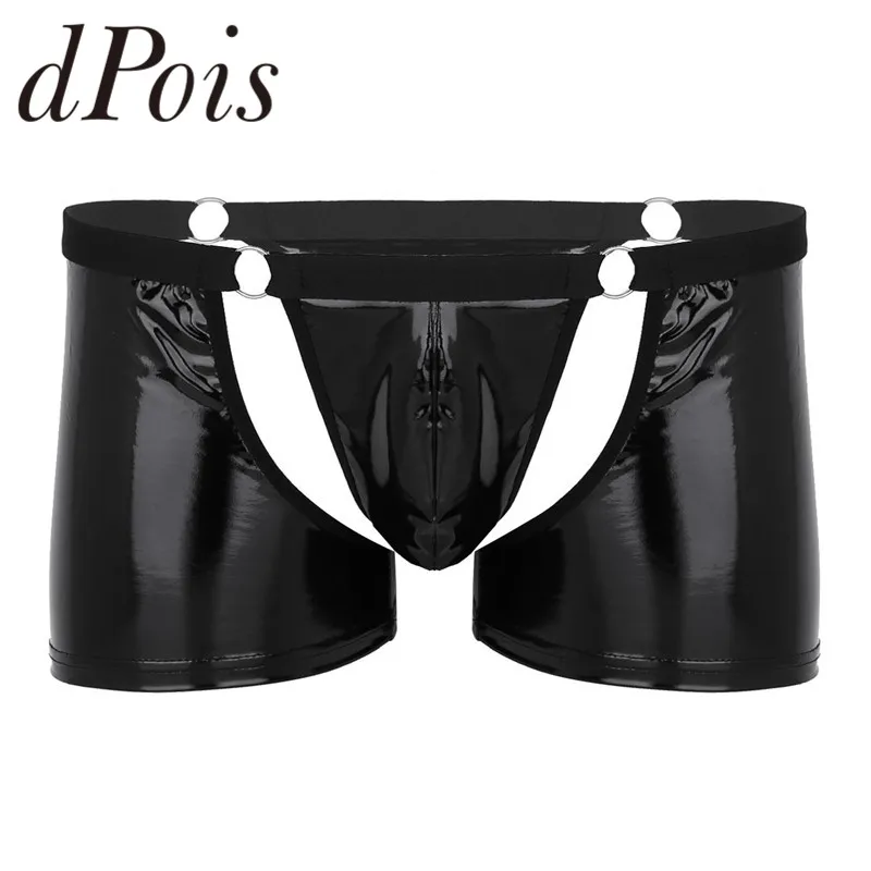 

Mens Lingerie Wetlook Faux Leather Cut Out Bulge Pouch Low Rise Boxer Shorts Underwear Gay Mens Sissy Lingerie Homme Underpants