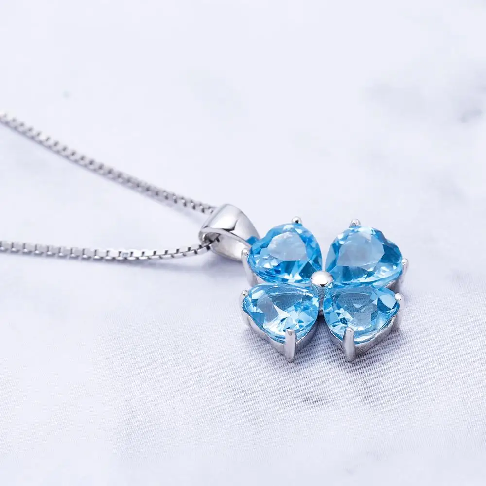 Pendentif Topaze Bleue En Argent 925 Plaqué Or Blanc 14K - Neuf Avec étiquettes