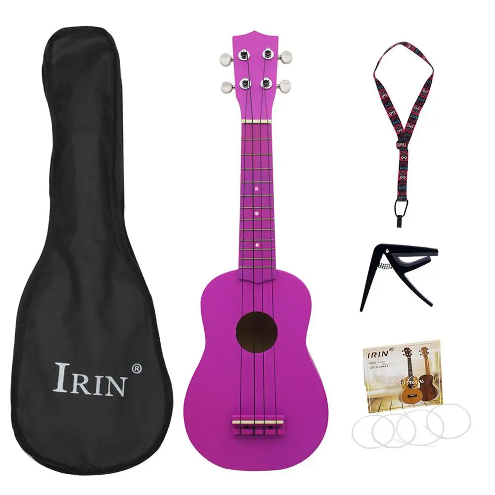 purple 21inch Ukulele Basswood Acoustic Ukelele+Bag+Strap+String+Capo Hawaii Guitar Musical Instrument Kit for Beginner - Цвет: purple