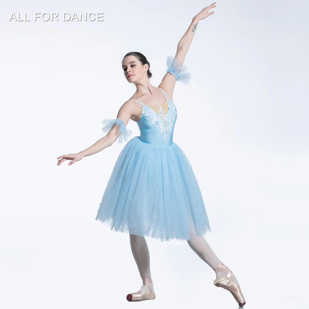 

19332 Sky Blue Spandex Top Bodice Romantic Long Ballet Tutu Girls & Women Stage Performance Costumes Ballerina Dance Tutu