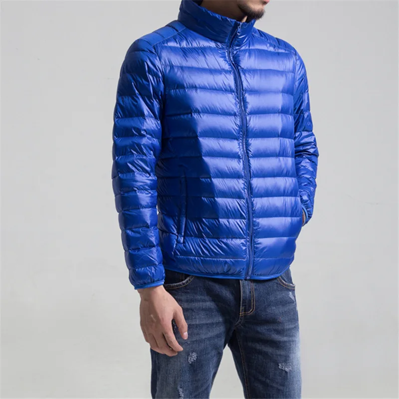  2019 New Fashion Boutique Solid Color Light and Thin Mens Casual Collar Down Jacket White Duck Down