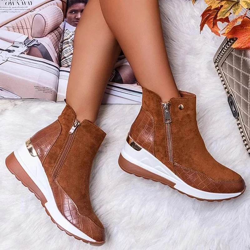 Women's Boots 2021 Autumn Winter High Top Vulcanized Shoes Platfrom Wedges Shoes Zipper Thick Sneakers Women's Shoes Oversize
