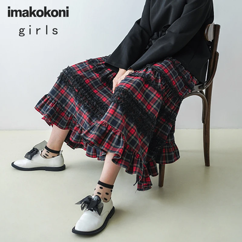 Оригинальная клетчатая юбка Imakokoni в стиле ретро Женская Осенняя тонкая трапециевидная средней длины с