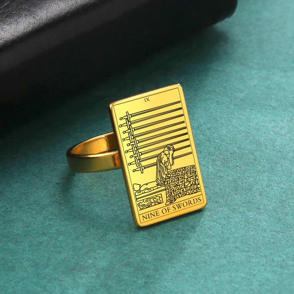Tarot-Inspired Gold Stainless Steel Esoteric Amulet Ring