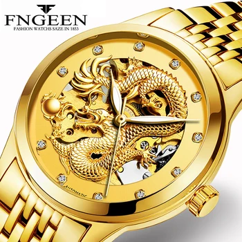 

MOHDNE Top Brand Luxury Automatic Mechanical Watches Fashion Men Multi-function Waterproof Gold Skeleton Dragon Wristwatch