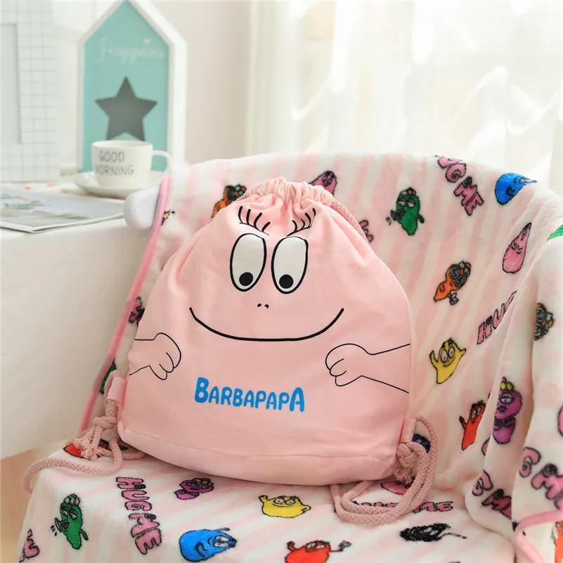 Barbapapa мультфильм рисунок рюкзаки розовый прекрасный чистый хлопок тонкий холщовый рюкзак дорожный рюкзак для девочки одеяло для рюкзака