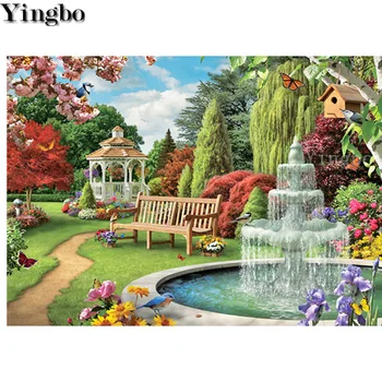 

new diamond embroidery Fountain park picture diamond painting cross stitch flower landscape icons 5d full square drill 5d puzzle