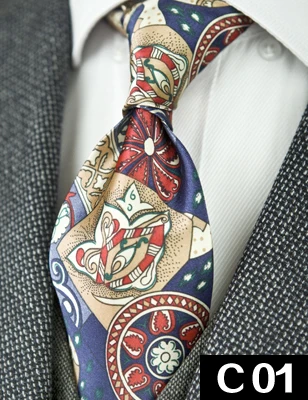Классические разноцветные мужские галстуки с геометрическим рисунком Пейсли, шелк,, уникальные, ручная работа - Цвет: C01