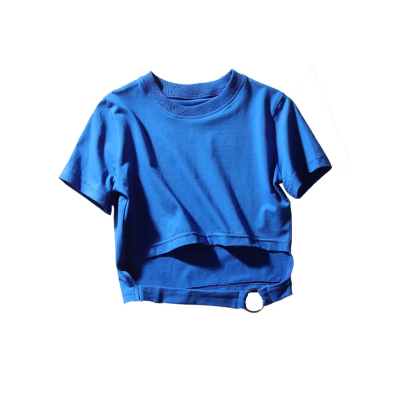 blue t shirt Крутая детская одежда в стиле хип-хоп Футболка Топ с дырками, повседневные длинные штаны для девочек, костюмы для джазовых танцев, одежда - Цвет: blue t shirt