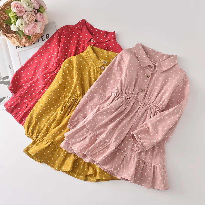 

Girls' Clothes 20 New Autumn Cute girls dresses Heart Printed Long Sleeve elegant temperament princess dress Children's Clothes