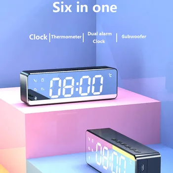 

10W Wireless Bluetooth Speaker FM Radio LED Mirror Desktop Alarm Clock Subwoofer Music Player AUX TF card bass speaker forxiaomi