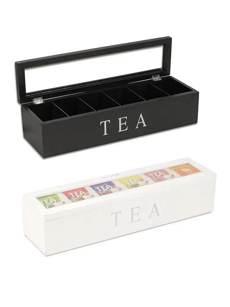 

2020 New Wooden Tea Box with Lid Coffee Tea Bag Storage Holder Organizer for Kitchen Cabinets Support DropShipping
