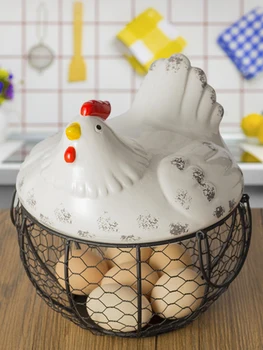 

Ceramic Egg Stand Chicken Silk Egg Basket Fruit Basket Collection Ceramic Chicken Sprout Decoration Kitchen Storage #CO