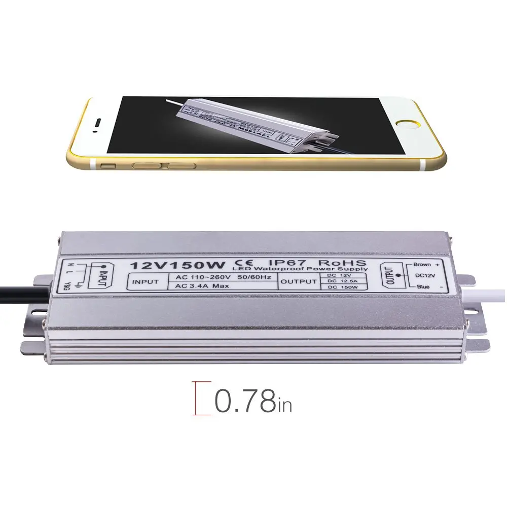 150W DC 12V Ip67 Водонепроницаемый светодиодный адаптер трансформатора питания драйвера для гирлянда с наружной