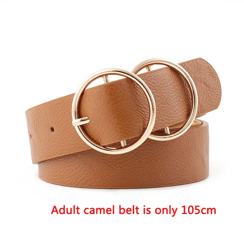 camel 2round gold Женская Повседневная двойная круглая пряжка из искусственной кожи, широкий пояс, модный декоративный детский джинсовый ремень, женский ремень - Цвет: camel 2round gold