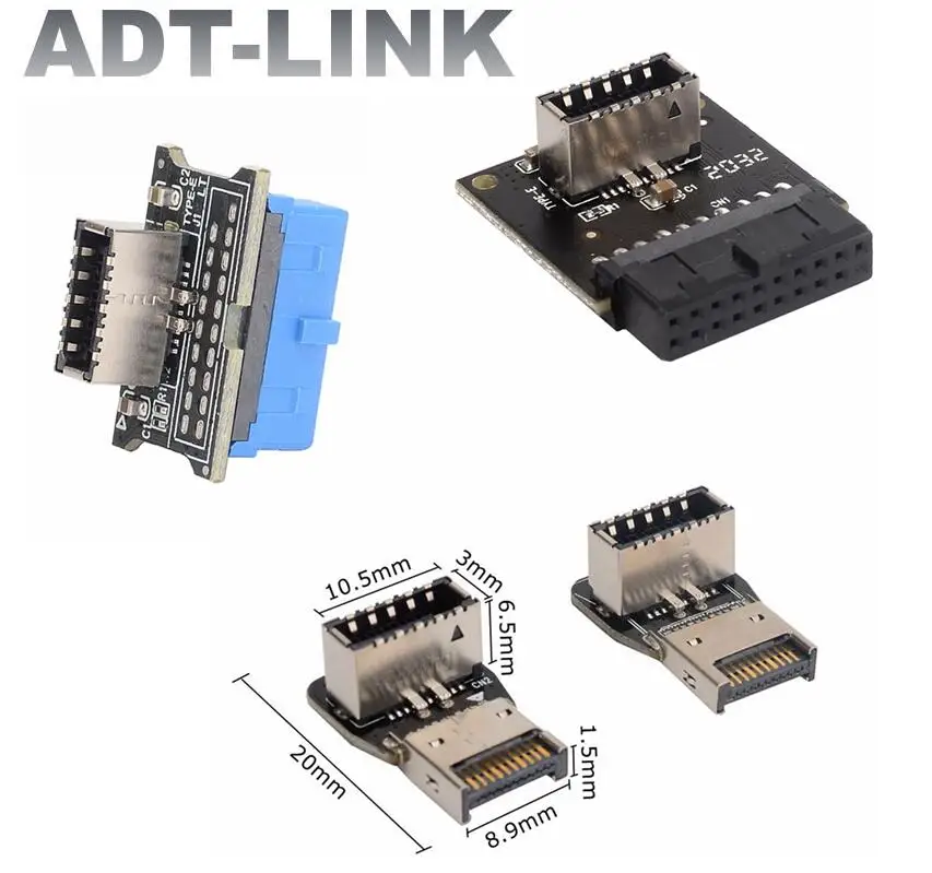 

Материнская плата USB3.019P/20P к интерфейсу USB3.1 TYPE-E, вертикальный адаптер 90 градусов, шасси, передняя вилка типа C, карта преобразователя порта