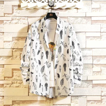 

2020 Men's New Spring Personalized Graffiti Long Sleeve Shirt Fashion Lapel Button Men's Top