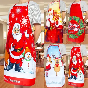 

60*80cm Red Christmas Apron Pinafore Cotton Linen Aprons Adult Bibs Home Kitchen Cooking Baking Cleaning Accessories