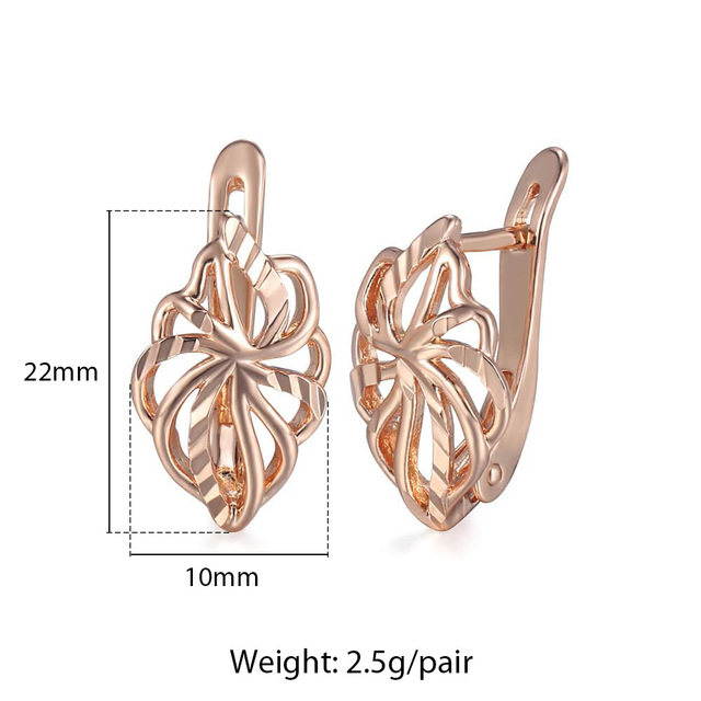 Shaped Stud Earring 585 White Rose Gold Color Geometric Cut Out Leaf Clear Cubic Zircon Drop Earrings for Women Girl GE291