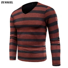 ZUSIGEL новая мода полосатый пуловер с v-образным вырезом мужские свитера Осень Зима повседневные хлопковые Толстые мужские свитера трикотаж для мужчин