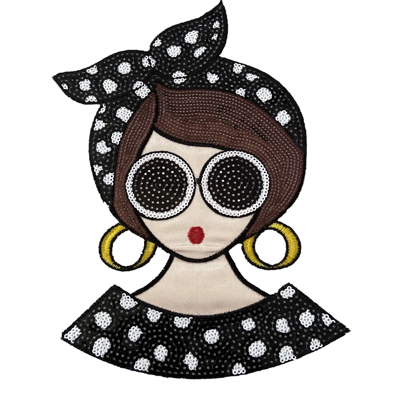 WUYUCONG 2020 New Moden Girl Patches for Clothes DIY Garment Accessories Iron on Bow Lady Sequined Patch Cartoon Applique 1PC | Дом и сад