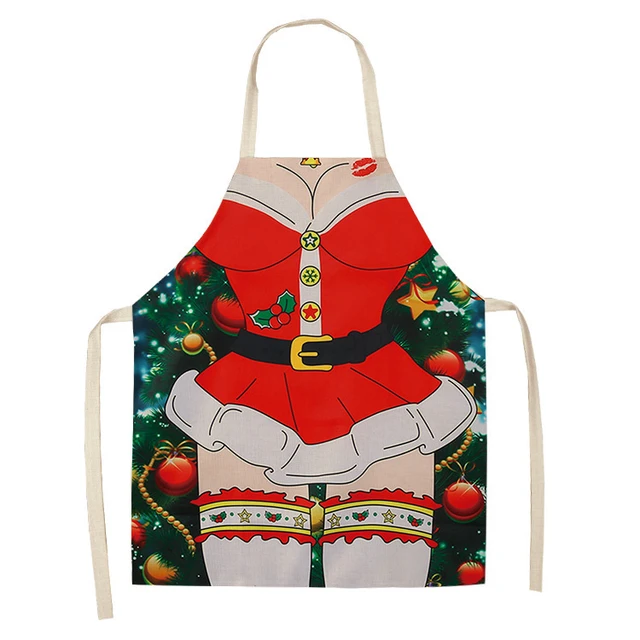 Christmas Apron Santa Claus Elk Christmas Tree Print Apron Aprons