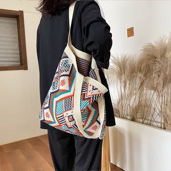 

New 2020 Autumn Winter Women's Wool Knitting Shoulder Shopper Bags Female Ladies Daily Big Handbag Totes Casual Retro Travel Bag