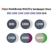 

30pcs Sanding Discs 3in/75mm Polish Hook Loop Wet/Dry Waterproof anti-static 800 1000 1200 1500 2000 3000 grit lacquer surface