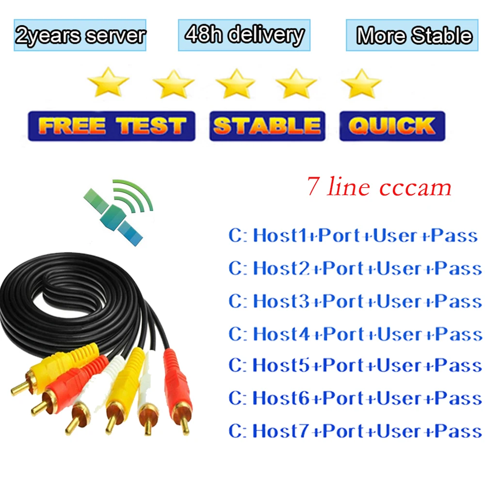 

Best Stable Cccam 2 Year CCcams Europe 7 lines Card sharing Server Satellite TV Receiver via usb wifi Portugal Servers europe