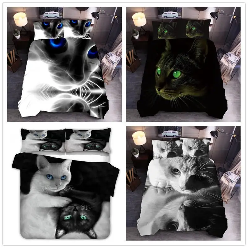 3D Dark cat Bedding Set animal bed linens Duvet Cover Home Textiles luxury Bedclothes quilt cover black single king size | Дом и сад
