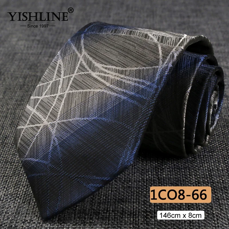 1CO8-66 YISHLINE, распродажа, 8 см, мужские галстуки, классический галстук, синий, для мужчин, в полоску, в клетку, серый, розовый, деловой галстук для жениха, свадебные аксессуары - Цвет: 1CO8-66