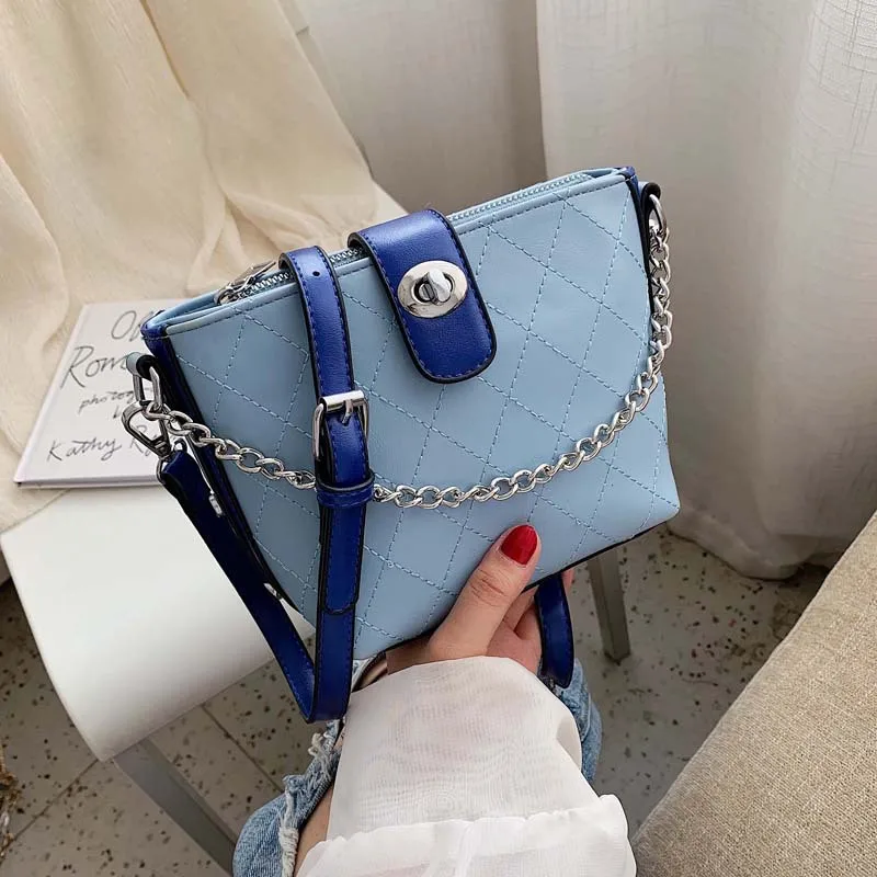 

New embroidered silk lady bag with diamond bucket chain lacquer leather single shoulder and oblique shoulder
