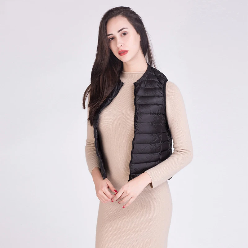 

Plus Size 3XL Solid Colour Overcoat For Young Lady Sleeveless Short Duck Down Coat Winter Warm Lightweight Outwear Jacket