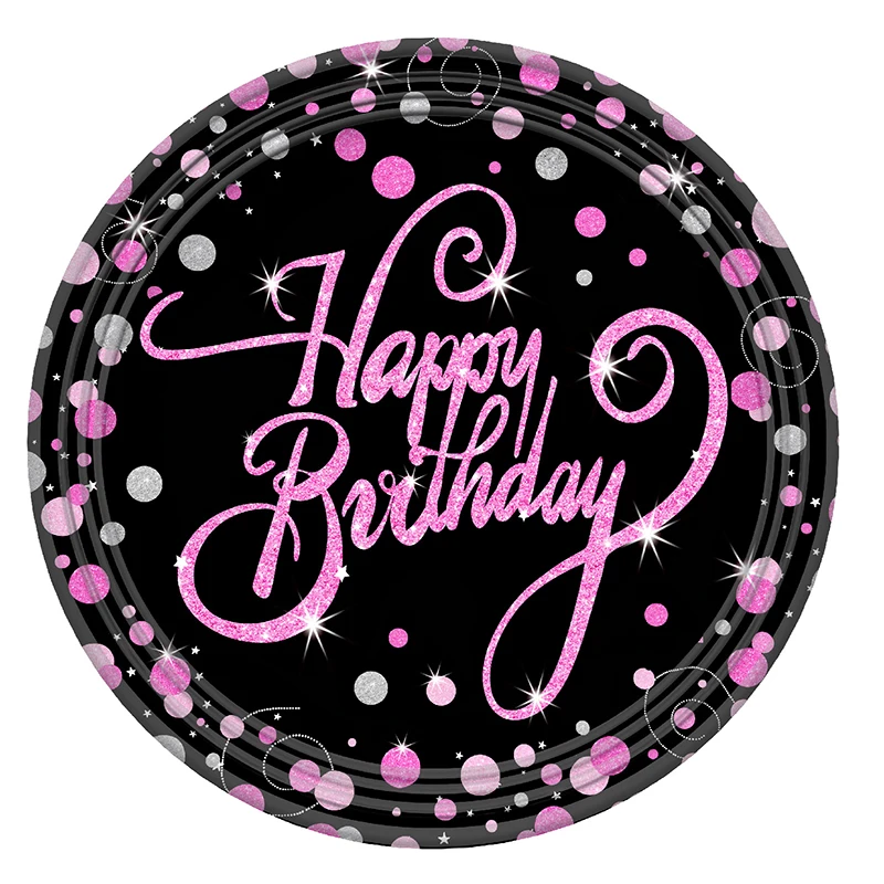Gold Black Happy Birthday Bunting Banner Disposable Tableware Pink Paper Cup Plate Napkins for Kid Birthday Party Decor Supplies