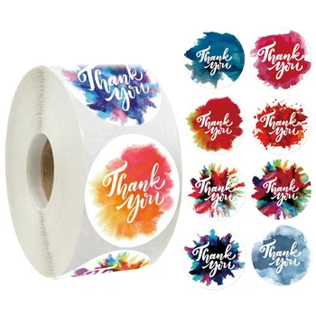 

500 Pcs/Roll Colorful Thank You Stickers Seal Labels with Flower Color Round Sticker for Wedding Party Scrapbooking Envelopes