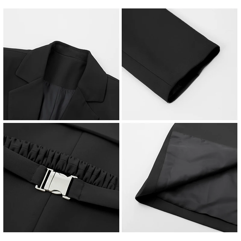CHIC VEN Women Blazer Black Solid Belt Long Sleeve Casual