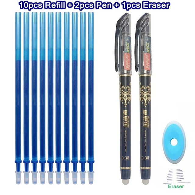 Erasable Pen Set Washable handle Blue Black Color Ink Writing Ballpoint Pens for School Office Stationery Supplies Exam Spare 13Pcs dark blue-J