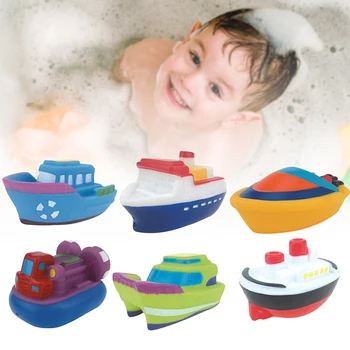 

6pcs Rubber Bath Toys Play Water Funny Squeaky Pool Swimming Floating Bathroom Cartoon Boat Colorful Baby Shower Squeeze Sound