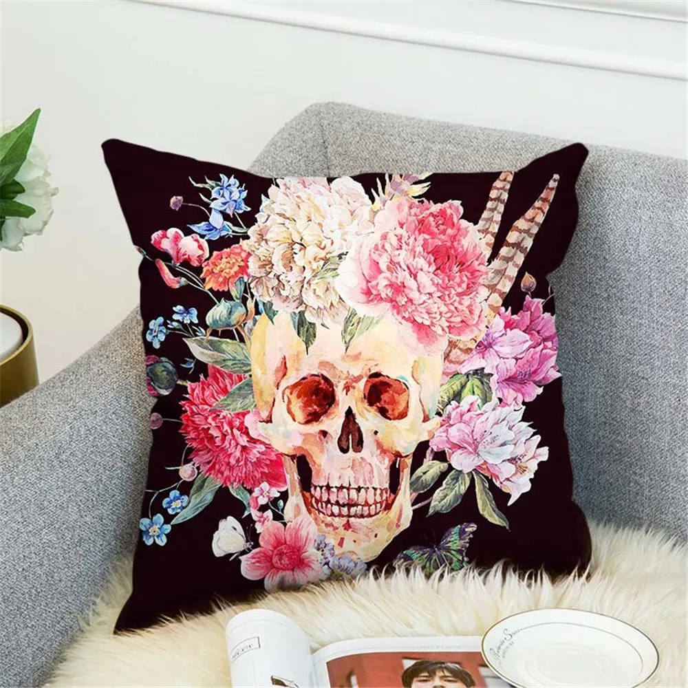 Fashion Cushion Covers 45*45cm Pillow Coussin Sofa Vintage Skull Pillowcase Geometric Nordic