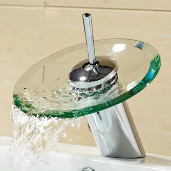 

Hot Cold Easy Install Rotating Stainless Steel Practical Replacement Bathroom Sink Faucet Water Tap Glass Waterfall Handle Home