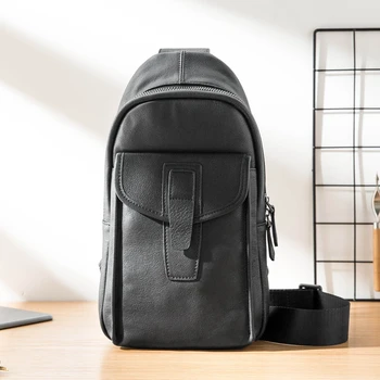 

Men's Chest Bag Leather Messenger Bag Fashion Chest Bag Small Black Tide Brand Casual First Layer Leather Vintage Soft Men