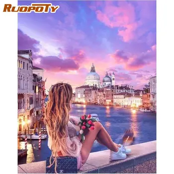 

RUOPOTY Oil Picture By Numbers Kits For Adults Colorful River Scenery Painting By Number Handmade 60x75cm Framed Canvas Craft