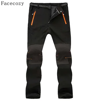 

Facecozy Men Winter Outdoor Inner Fleece Pants Autumn Men Windproof Rock Climbing Softshell Trousers