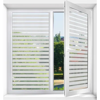 

SUNICE Decorative Window Film Privacy Film Adhesive Anti UV Glass Strip Pattern Window Sticker for Home Office Meeting Room 15M