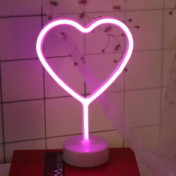

1pc LED Loving Heart Shape Neon Light with Base Valentine Party Xmas Decoration Lamp without Battery (Pink)