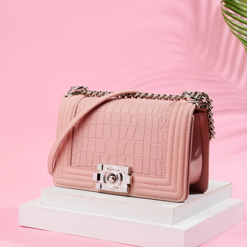 

Chain Square Sling Bag 2019 New Style Crocodile Pattern Shoulder Cross-body Handbag Versitile Western Style Bag Graceful WOMEN'S
