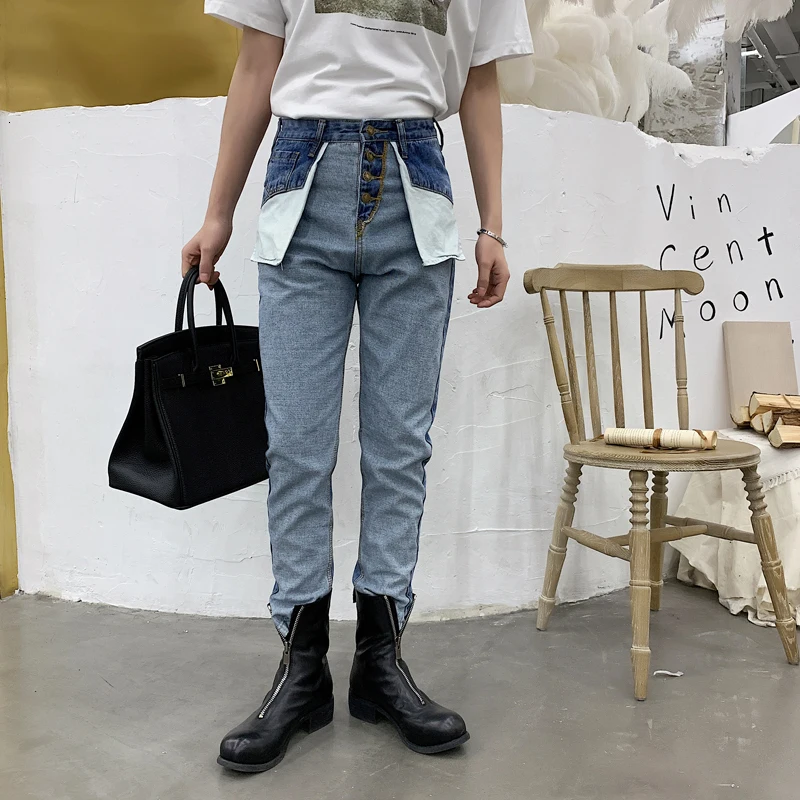 Autumn And Winter Version Of The European And American Style Loose Stitching Anti-wearing Personality Jeans
