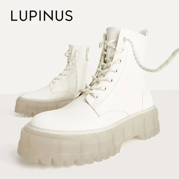 

Lupinus Luxury Brand Design Platform Ankle Boots For Women Fashion Side Zipper Casual Women Leather Boots 2020 Women Ankle boots